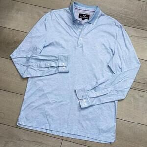 Buttercloth Blue Long Sleeve Polo Shirt Sz M Cotton Contrast Collar AOP Stretch